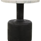 21" White and Black Distressed Marble and Solid Wood Round Pedestal End Table