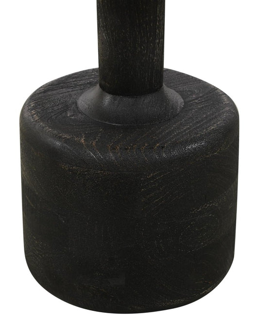 21" White and Black Distressed Marble and Solid Wood Round Pedestal End Table