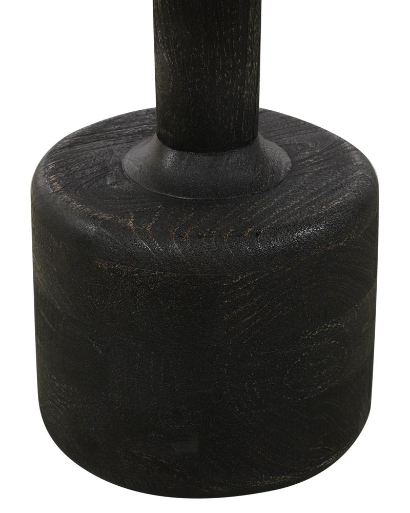 21" White and Black Distressed Marble and Solid Wood Round Pedestal End Table