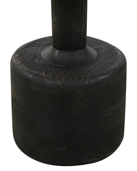 21" White and Black Distressed Marble and Solid Wood Round Pedestal End Table