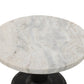 21" White and Black Distressed Marble and Solid Wood Round Pedestal End Table