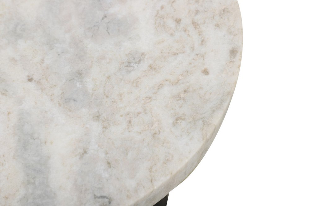 21" White and Black Distressed Marble and Solid Wood Round Pedestal End Table