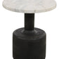 21" White and Black Distressed Marble and Solid Wood Round Pedestal End Table
