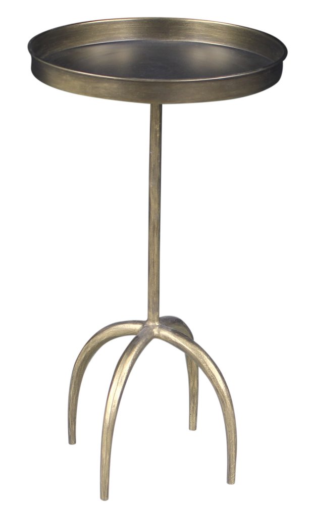 23" Brass Distressed Iron Round Pedestal Tray Top End Table