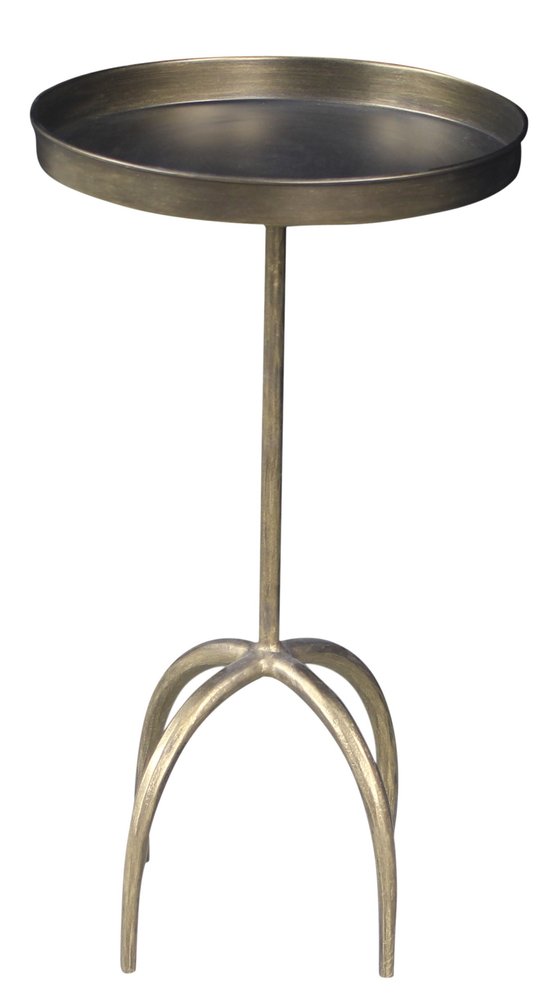 23" Brass Distressed Iron Round Pedestal Tray Top End Table