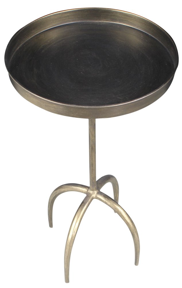 23" Brass Distressed Iron Round Pedestal Tray Top End Table