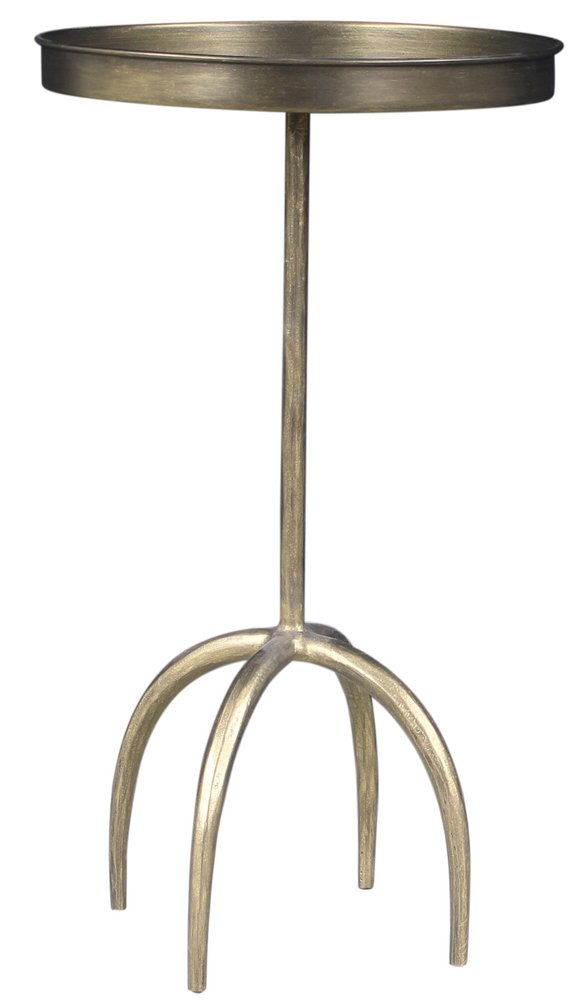 23" Brass Distressed Iron Round Pedestal Tray Top End Table