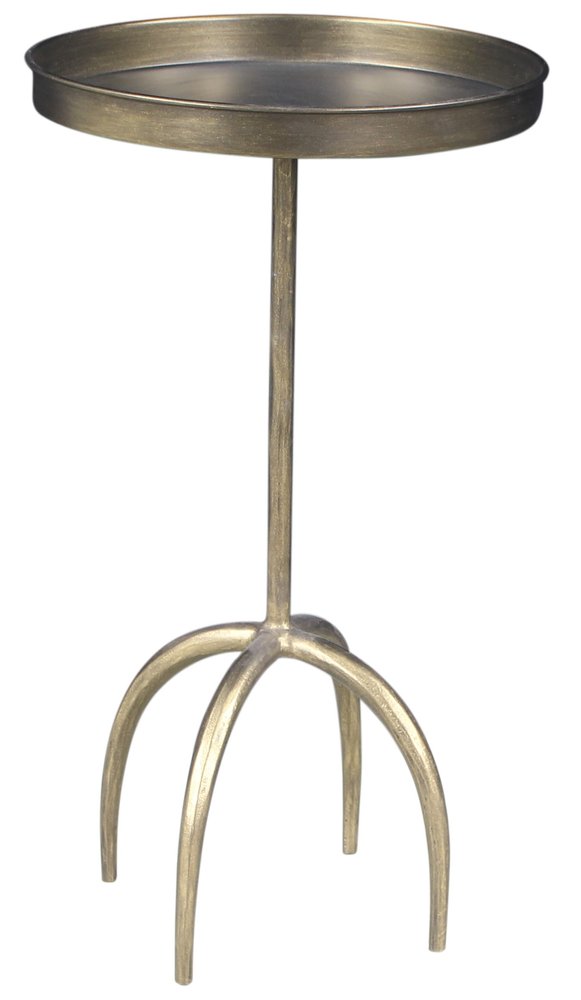 23" Brass Distressed Iron Round Pedestal Tray Top End Table