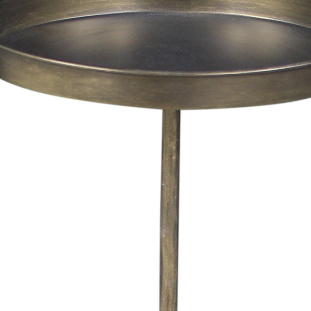 23" Brass Distressed Iron Round Pedestal Tray Top End Table