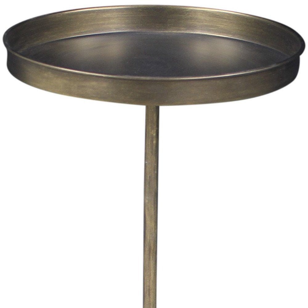 23" Brass Distressed Iron Round Pedestal Tray Top End Table