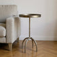 23" Brass Distressed Iron Round Pedestal Tray Top End Table