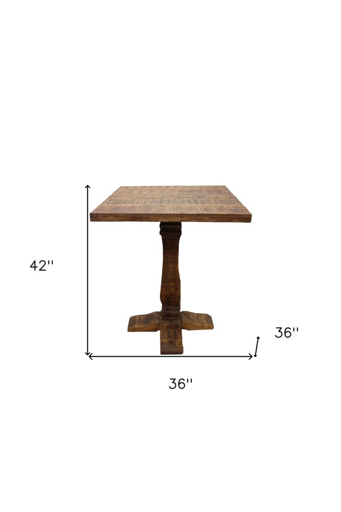 36" Brown Solid Wood Square Pedestal Bar Table
