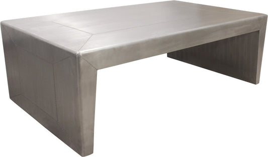 54" Silver Aluminum and Solid Wood Sled Coffee Table