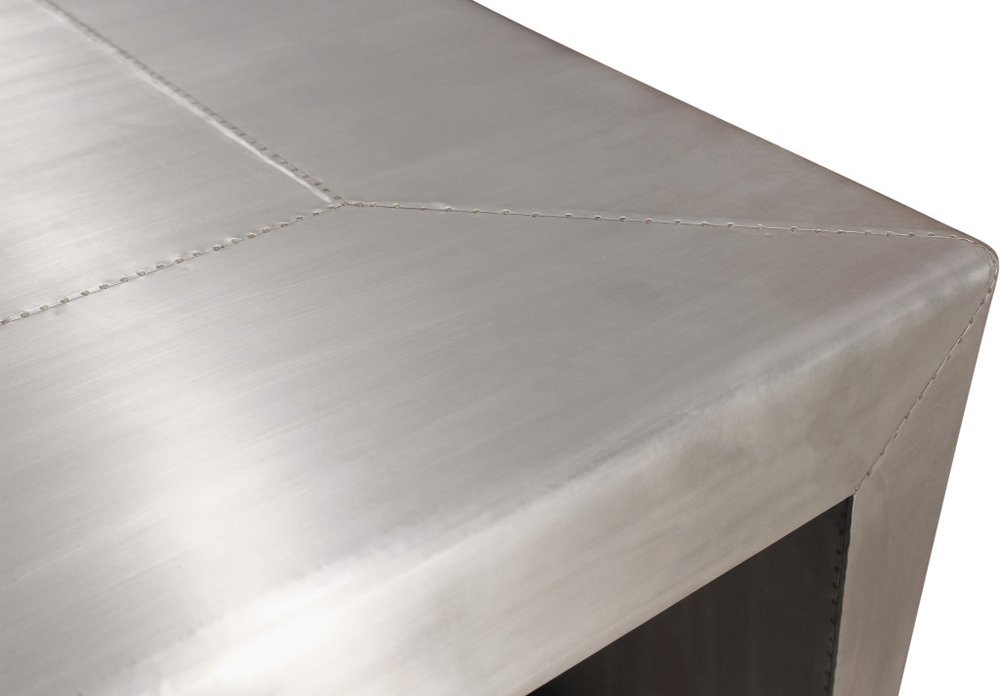 54" Silver Aluminum and Solid Wood Sled Coffee Table