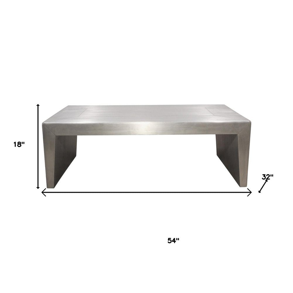 54" Silver Aluminum and Solid Wood Sled Coffee Table