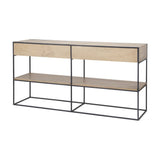 63" Natural and Black Solid Wood and Metal Frame Console Table With Shelf And With Two Drawers