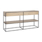 63" Natural and Black Solid Wood and Metal Frame Console Table With Shelf And With Two Drawers