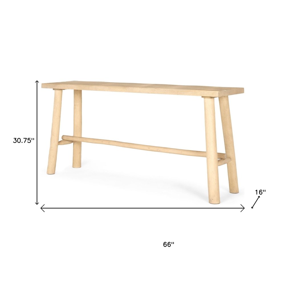 66" Light Brown Solid Wood Trestle Console Table