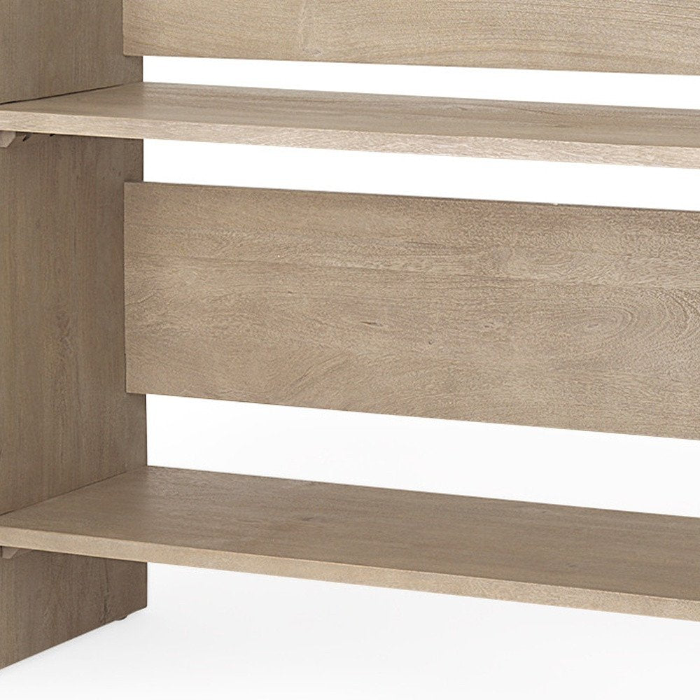 76" Light Gray Solid Wood Distressed Solid Console Table With Shelf