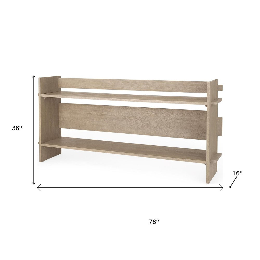 76" Light Gray Solid Wood Distressed Solid Console Table With Shelf