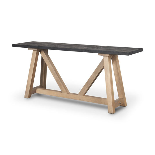 70" Black and Brown Solid Wood Trestle Console Table