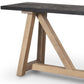 70" Black and Brown Solid Wood Trestle Console Table