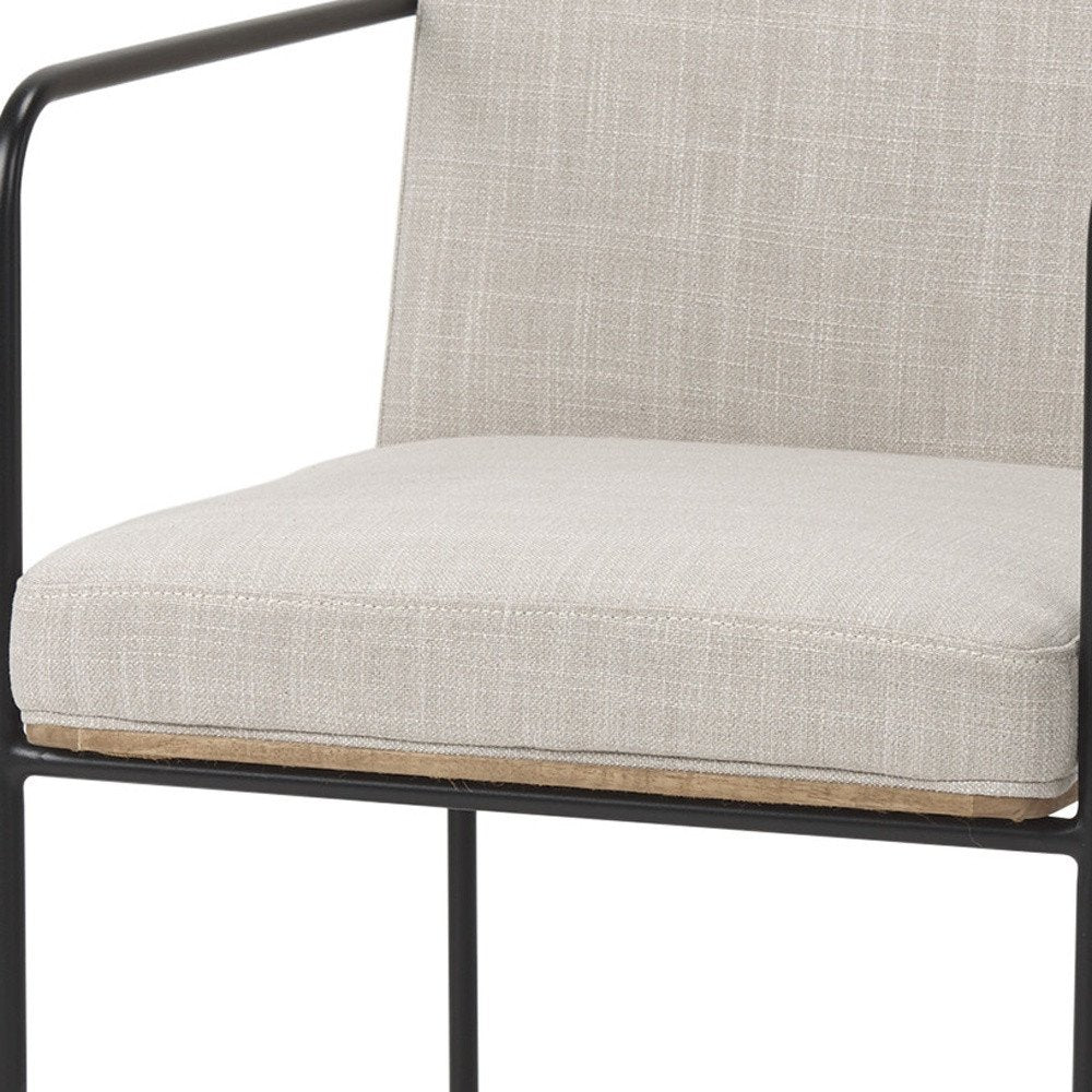 Beige and Black Upholstered Cushion And Metal Dining Arm Chair