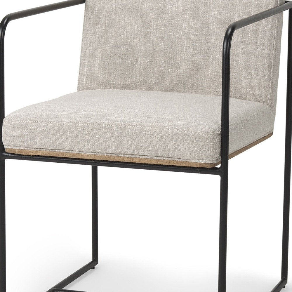 Beige and Black Upholstered Cushion And Metal Dining Arm Chair