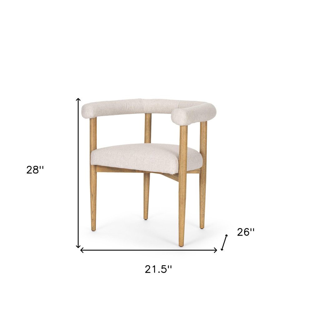 Beige and Brown Upholstered Cushion And Solid Wood Open Back Dining Arm Chair