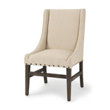 Cream and Brown Upholstered Linen And Solid Wood Dining Side Chair