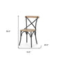 Light Brown and Black Solid Wood And Iron Cross Back Dining Side Chair