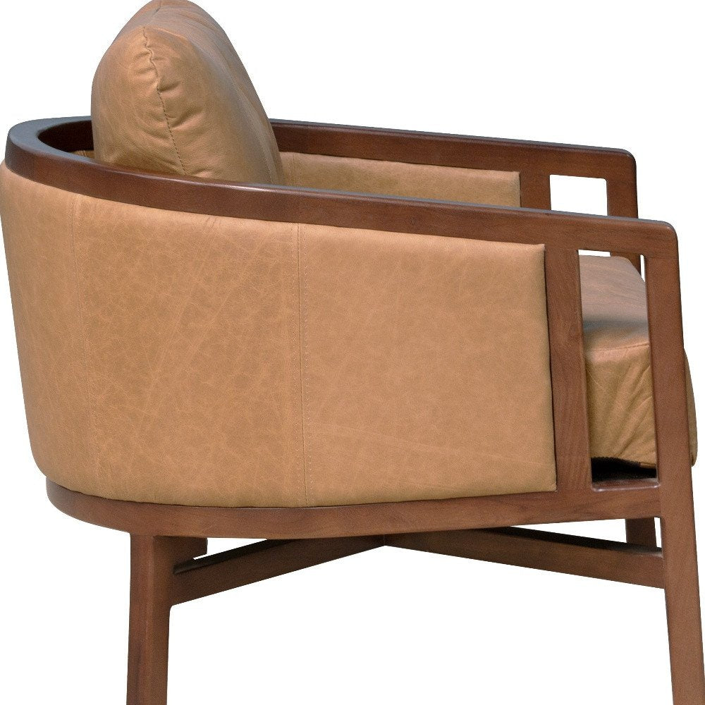 32" Brown Genuine Leather Arm Chair