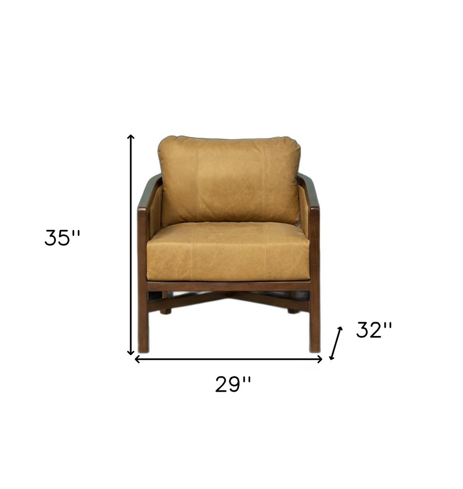 32" Brown Genuine Leather Arm Chair