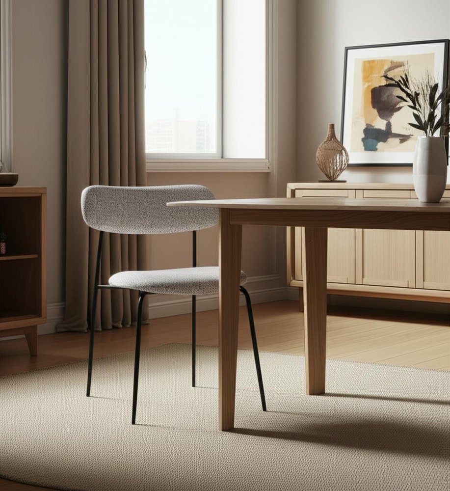 Gray and Black Upholstered Fabric And Metal Open Back Dining Side Chair