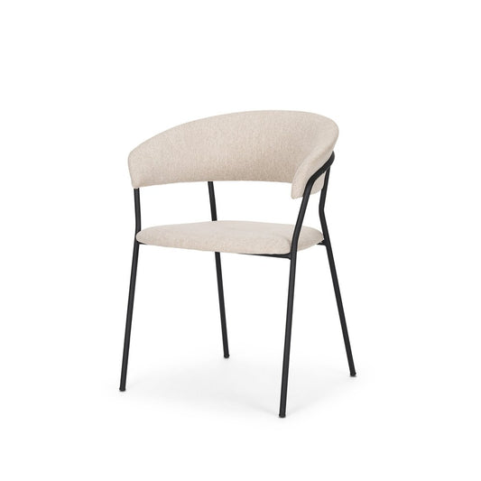 Set of Two Beige and Black Fabric Open Back Dining Arm Chairs