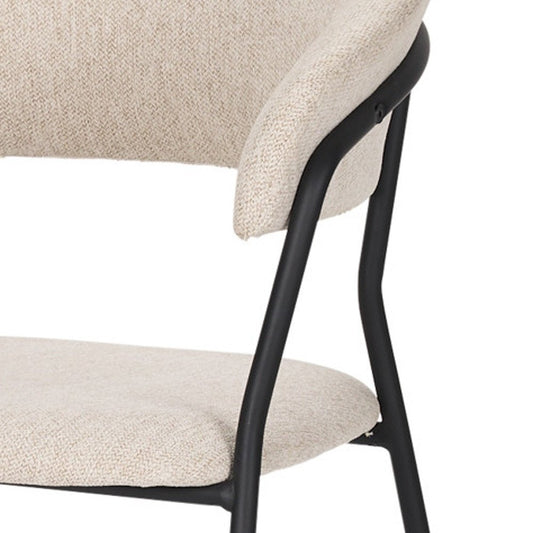 Light Gray and Black Upholstered Fabric And Metal Open Back Dining Arm Chair