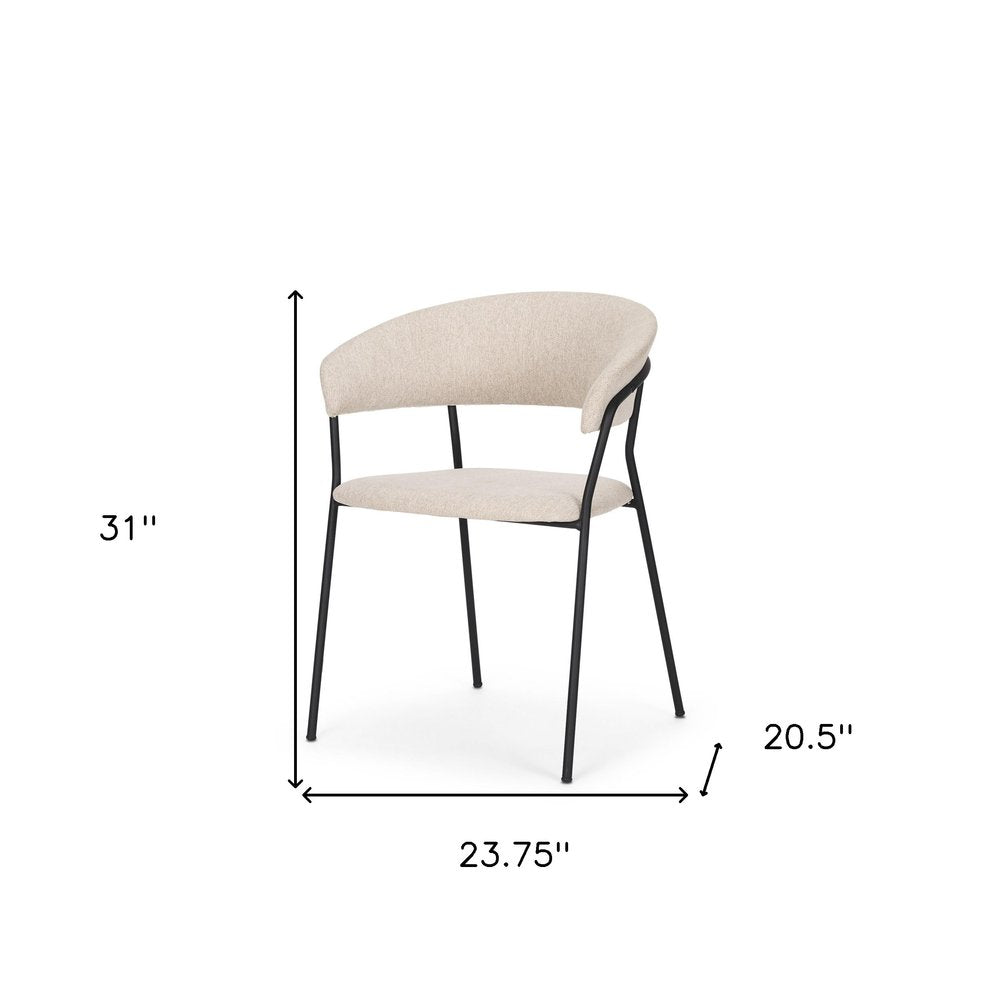 Light Gray and Black Upholstered Fabric And Metal Open Back Dining Arm Chair