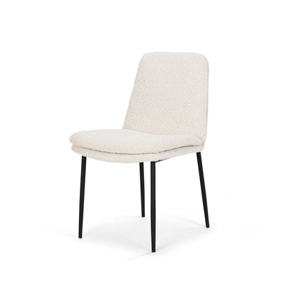 Cream and Black Upholstered Boucle And Metal Dining Side Chair