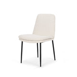 Cream and Black Upholstered Boucle And Metal Dining Side Chair