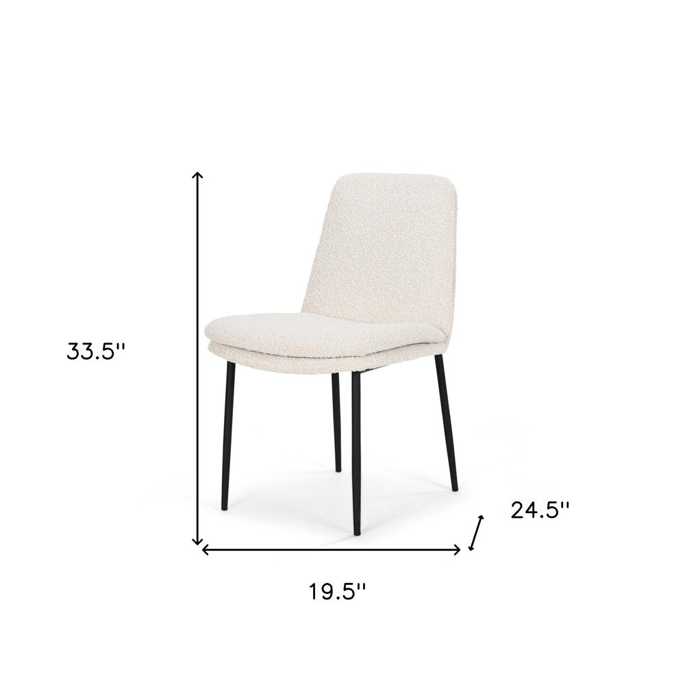 Cream and Black Upholstered Boucle And Metal Dining Side Chair