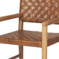 Brown Woven Leather And Solid Wood Dining Arm Chair