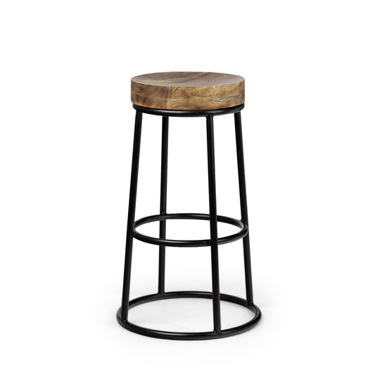 26" Natural And Black Solid Wood And Iron Backless Counter Height Bar Chair