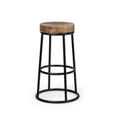 26" Natural and Black Solid Wood and Iron Backless Counter Height Bar Chair