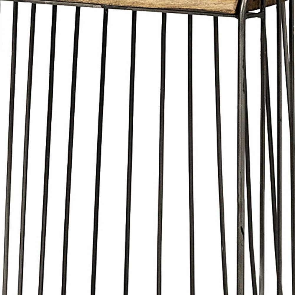 26" Natural and Black Solid Wood and Iron Backless Counter Height Bar Chair