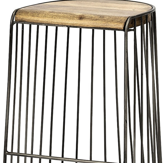 26" Natural and Black Solid Wood and Iron Backless Counter Height Bar Chair