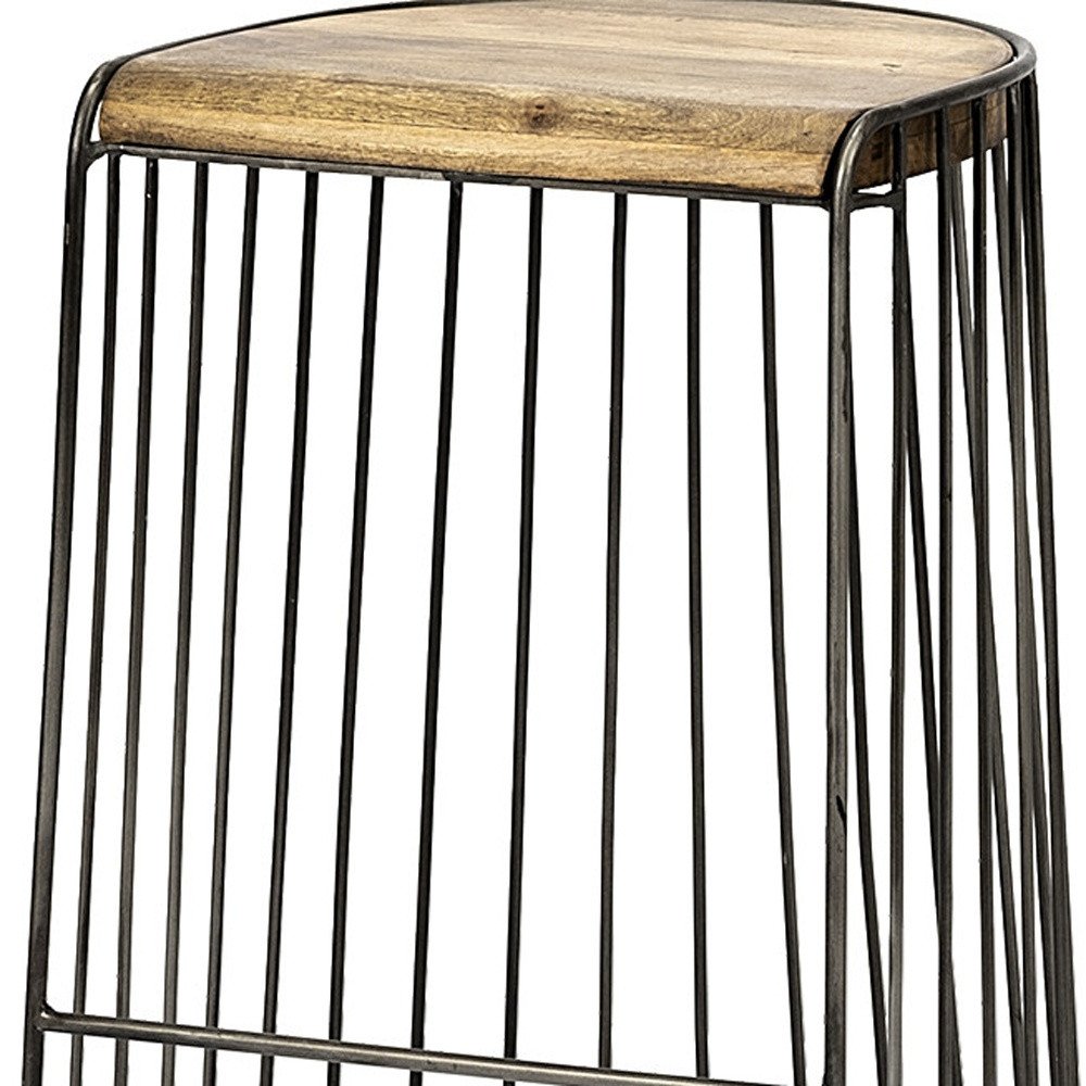 26" Natural and Black Solid Wood and Iron Backless Counter Height Bar Chair