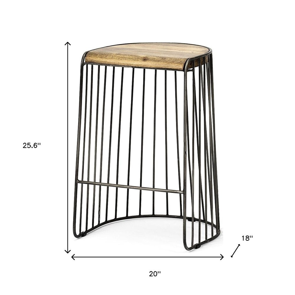26" Natural And Black Solid Wood And Iron Backless Counter Height Bar Chair