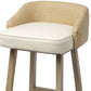 24" Beige and Natural Solid Wood Fabric And Jute Low Back Counter Height Bar Chair