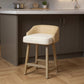 24" Beige and Natural Solid Wood Fabric And Jute Low Back Counter Height Bar Chair