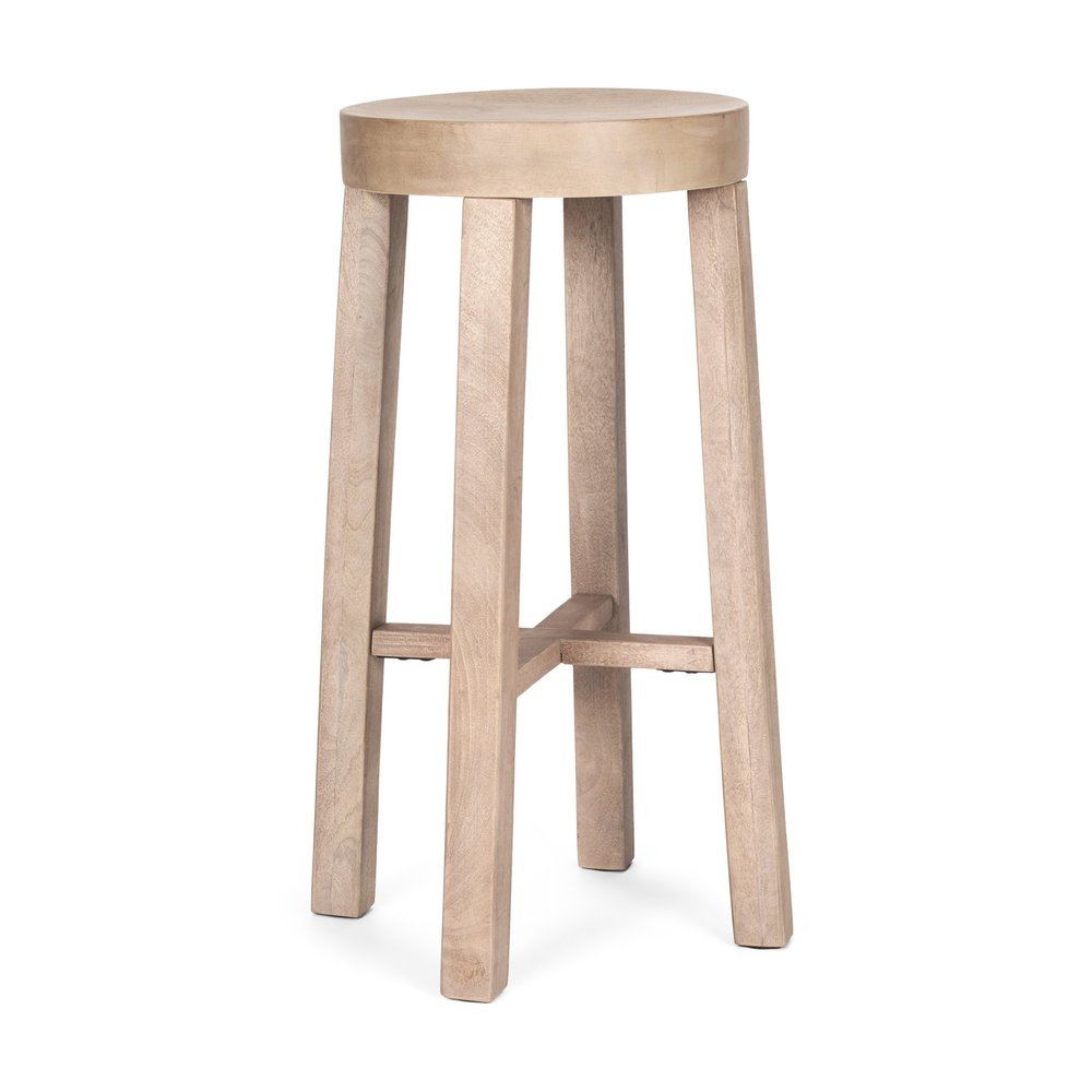 30" Natural Solid Wood Backless Bar Height Bar Chair